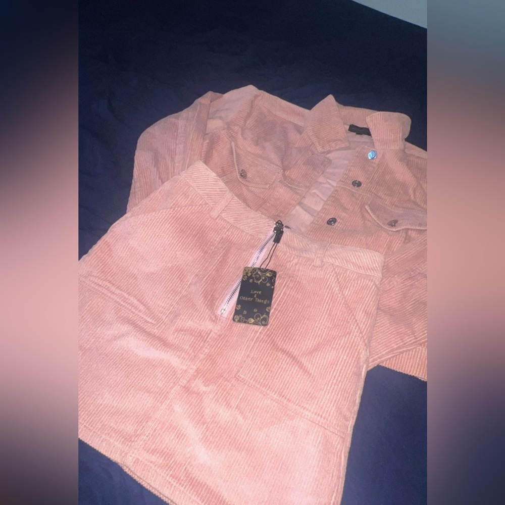 Pink corduroy two-piece skirt set